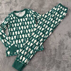 Hanna Andersson Pajamas Set Women's Adult SMALL Green Trees Christmas Holiday
